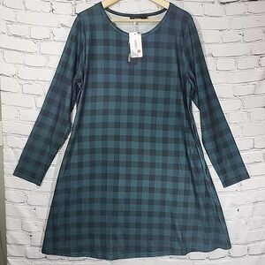 Mirol Swing Dress Womens XL Long Sleeve Green Plaid Tartan With Pockets New NWT